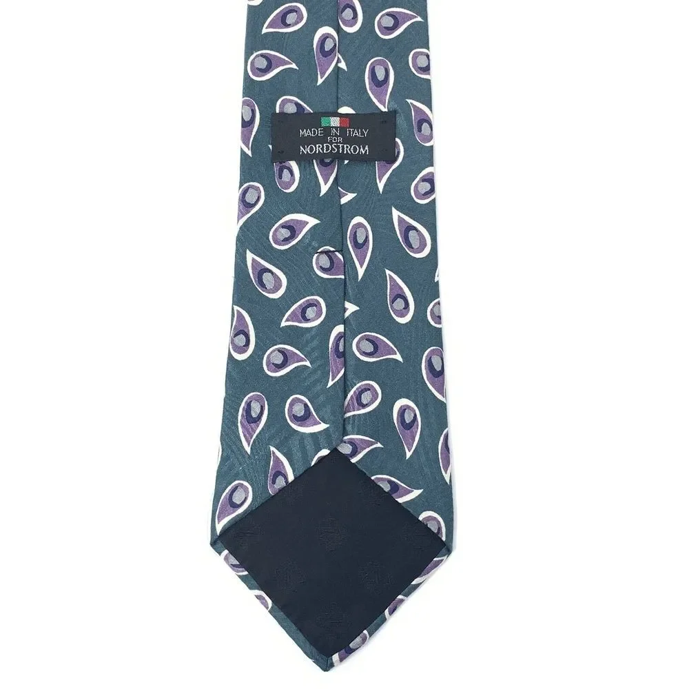 Nordstrom Green Pattern with Lavender Tear Drops Silk Men's Neck Tie L‎ 58